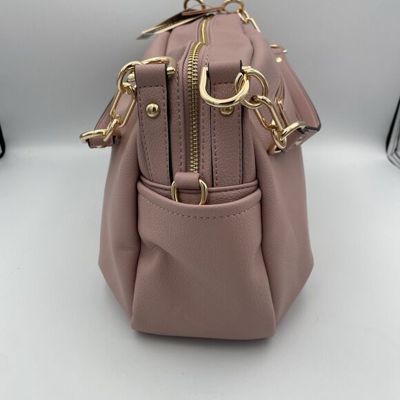 Mellow World Dusty Rose Gold Zipper Tote Bag Purse Vegan Leather New With Tag - Picture 5 of 11